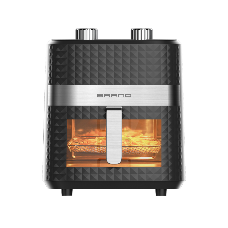 Double Knob Touch Screen Control Knob Adjustment LCD Display Visual Large Capacity Multifunctional Black Air Fryer