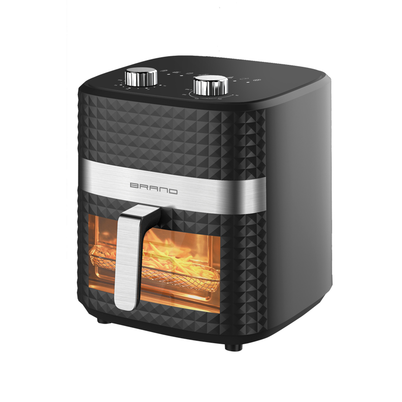Double Knob Touch Screen Control Knob Adjustment LCD Display Visual Large Capacity Multifunctional Black Air Fryer