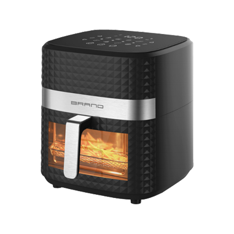 Double Knob Touch Screen Control Knob Adjustment LCD Display Visual Large Capacity Multifunctional Black Air Fryer