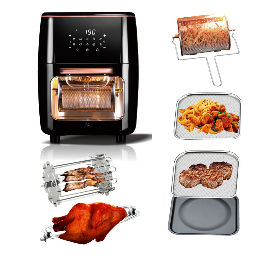 Front LCD touch visible large capacity square 13L multi-function comfortable handle air oven