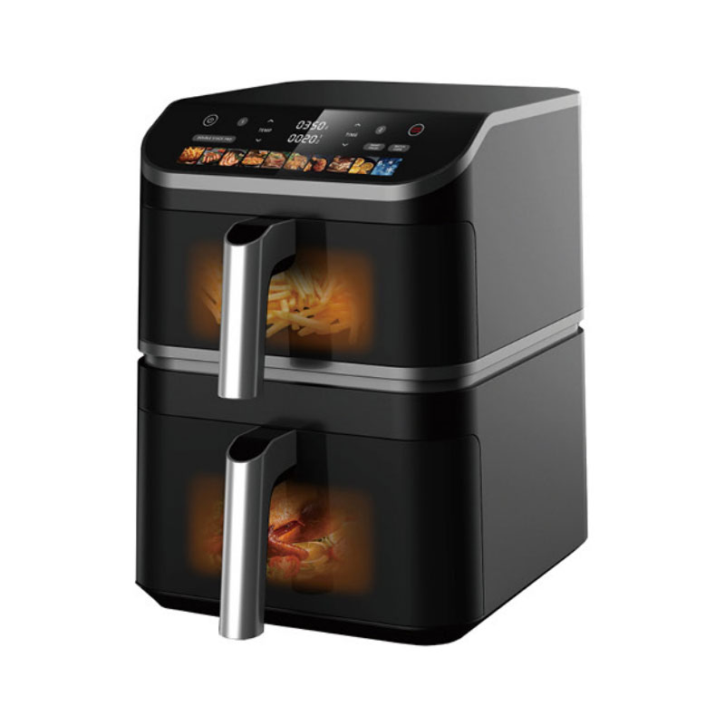 How does the Double Stack Air Fryer manage temperature control across both stacked compartments for consistent cooking results?